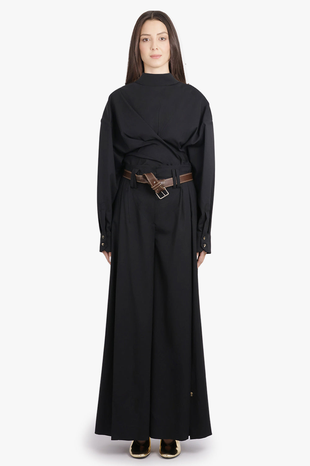 HIGH SIDE SPLIT PANTS WITH BUTTON CLOSURES | BLACK - 3