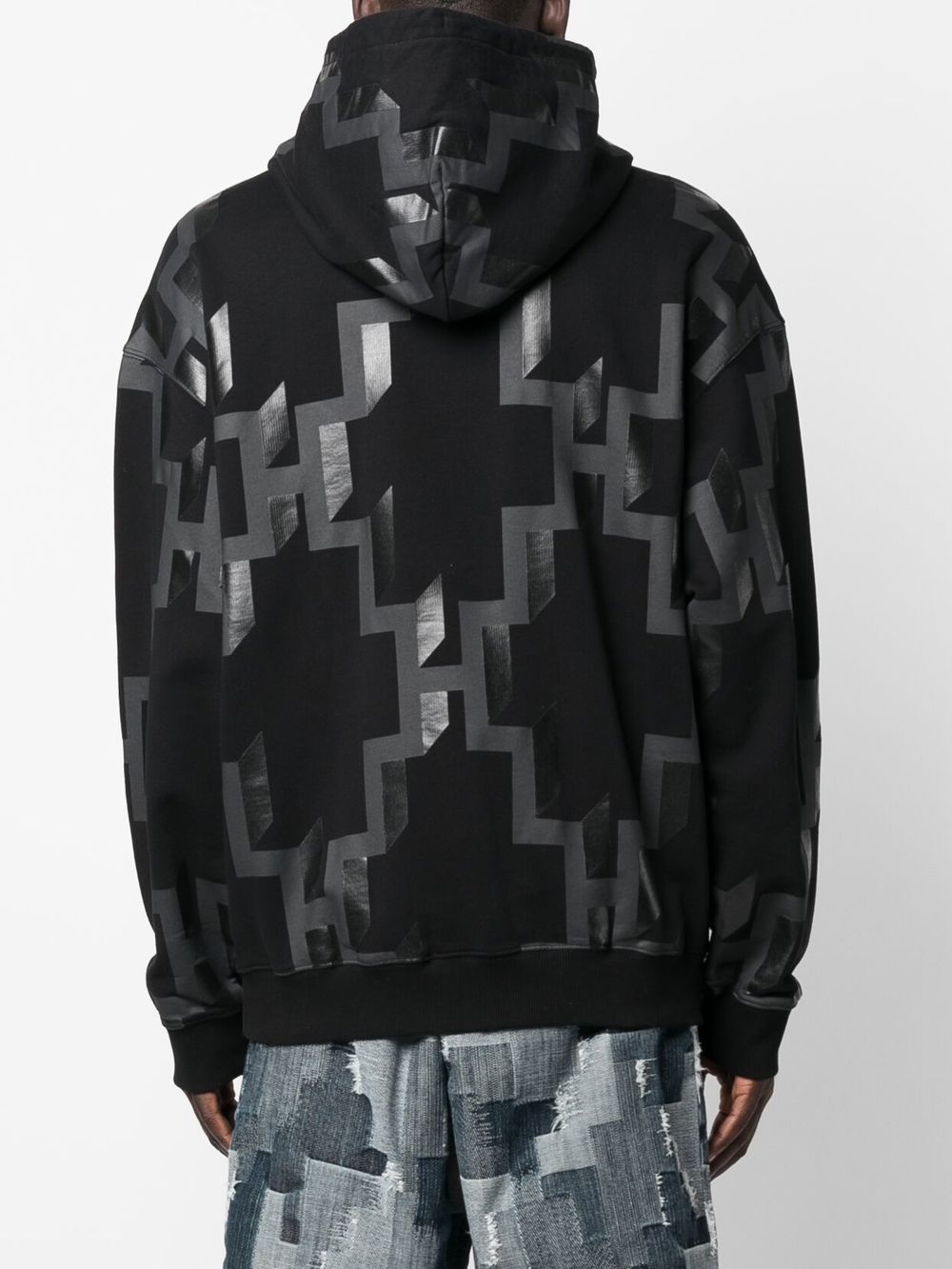 geometric-print cotton hoodie - 4