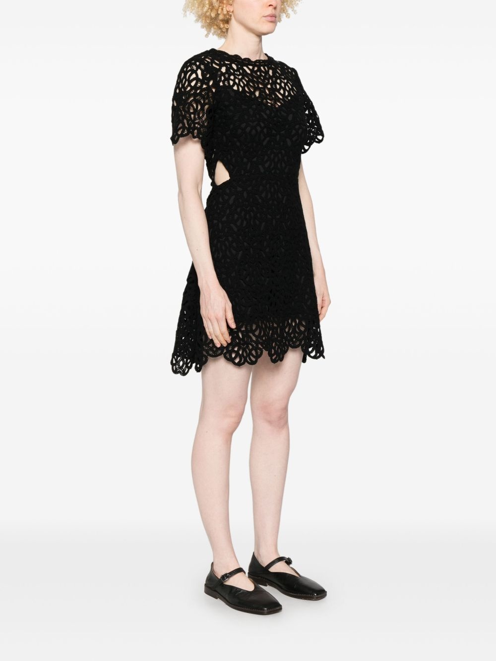 crochet-knit mini dress - 3