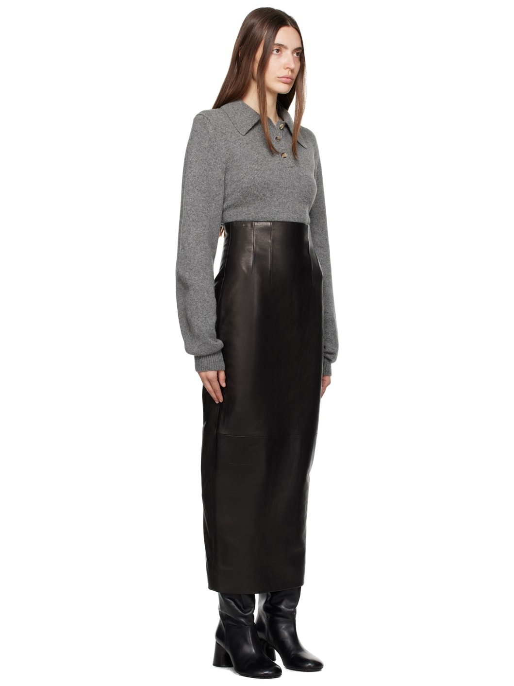 Black 'The Loxley' Leather Maxi Skirt - 2