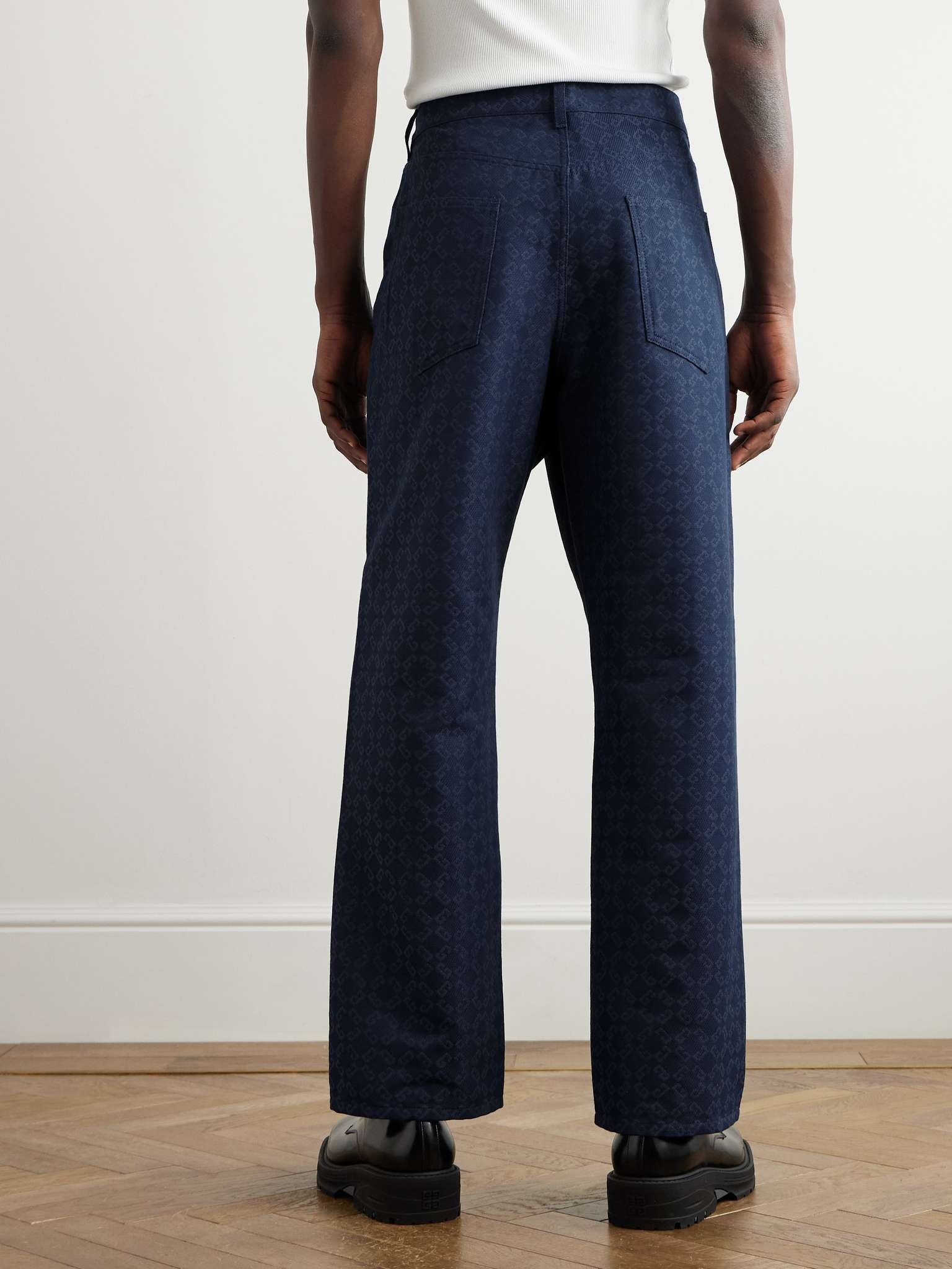 Straight-Leg Logo-Jacquard Cotton-Blend Trousers - 4