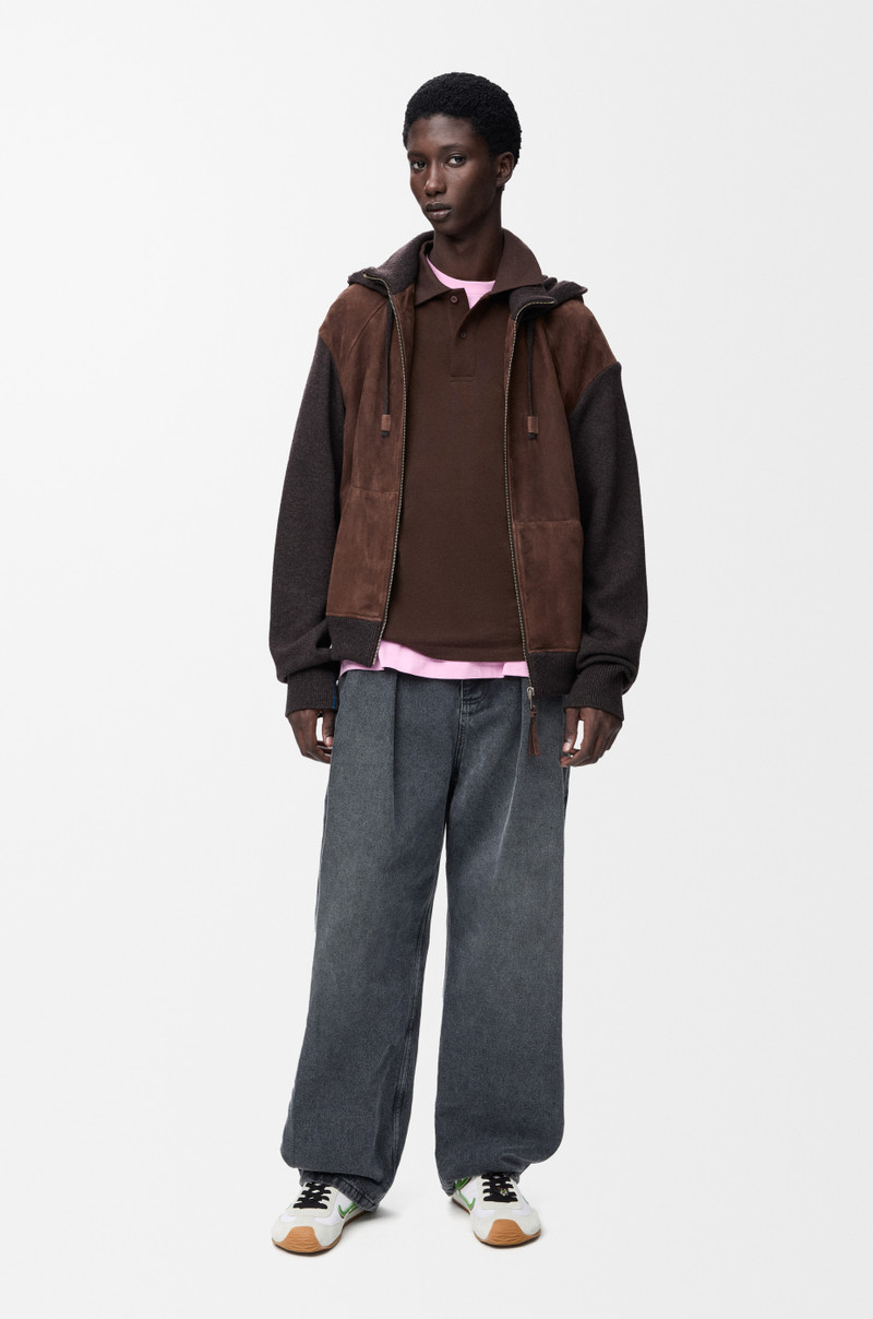 Loewe Hybrid zip-up hoodie in suede goatskin and wool blend outlook