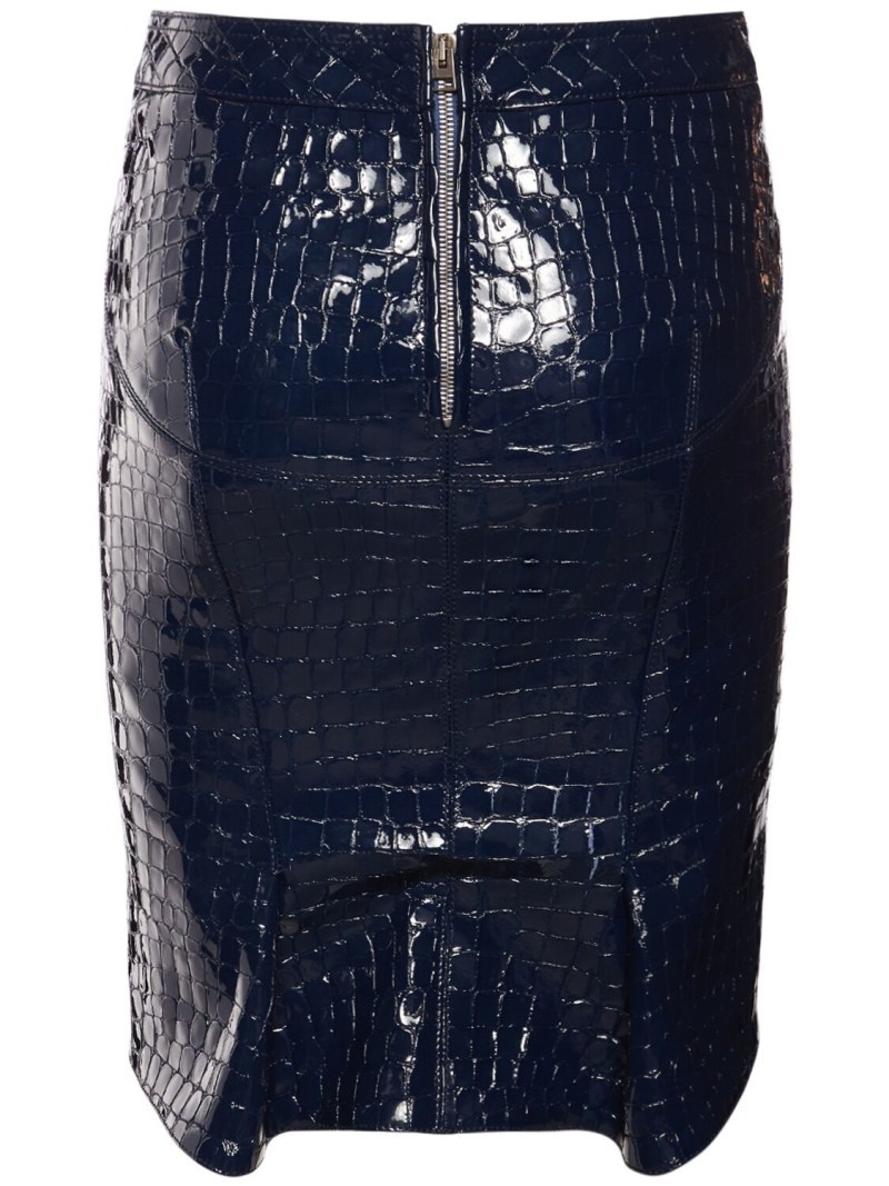 Glossy croc print leather mini skirt - 5