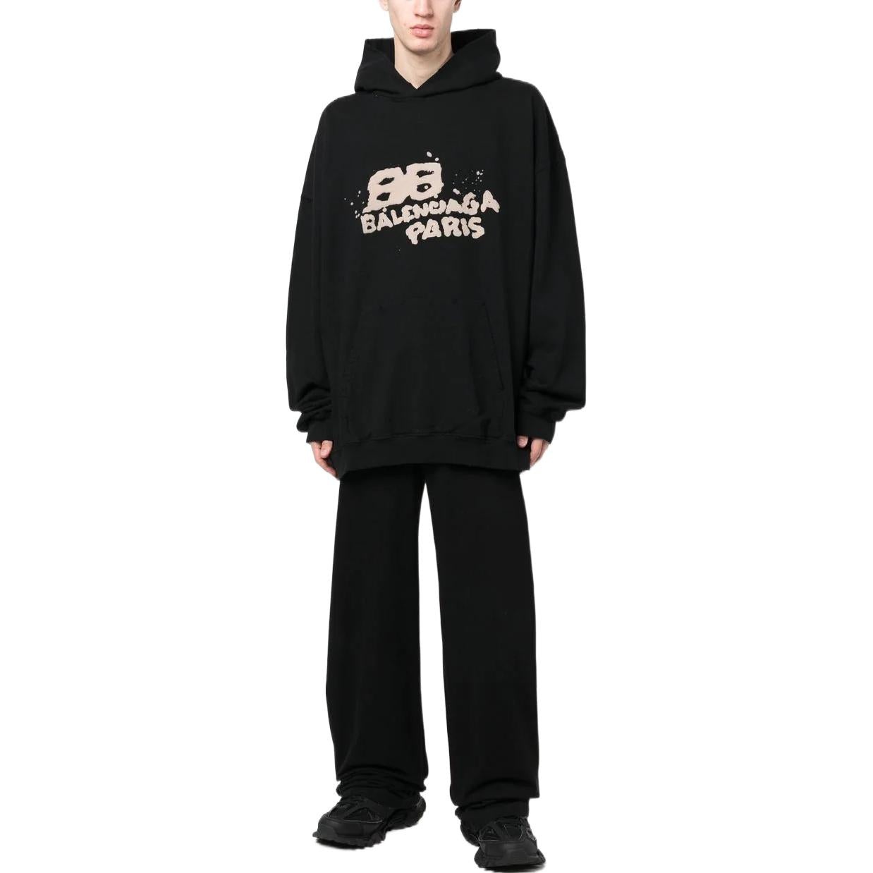 Balenciaga Hand-Drawn BB Icon Hoodie Large Fit 'Black' 620973TNVQ11059 - 2