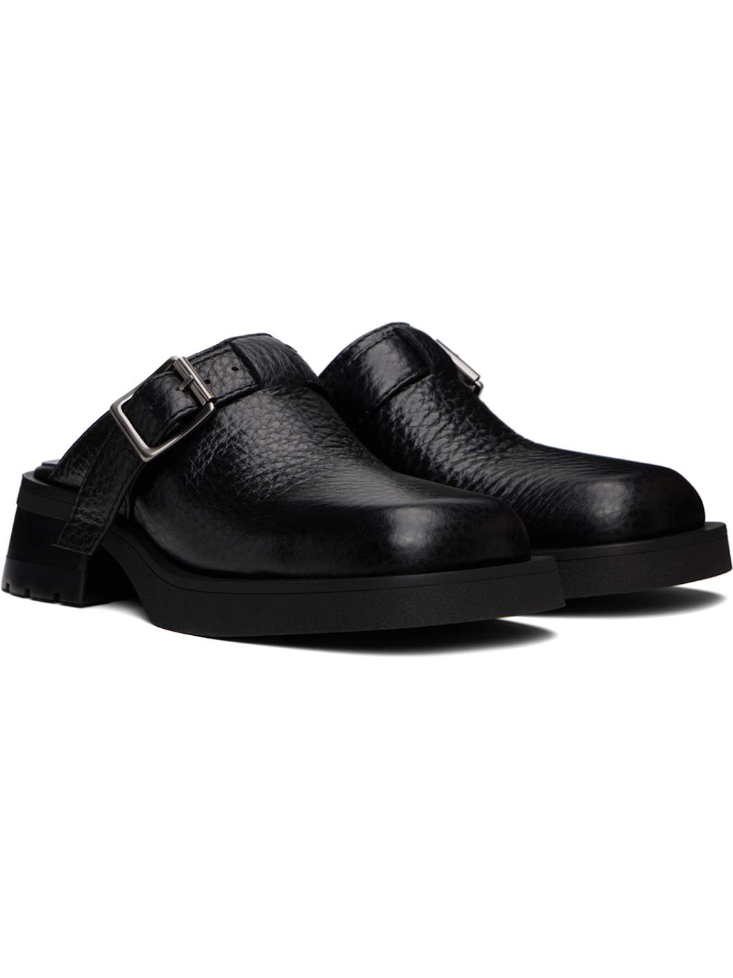 Black Aroa Buckled Mules - 4