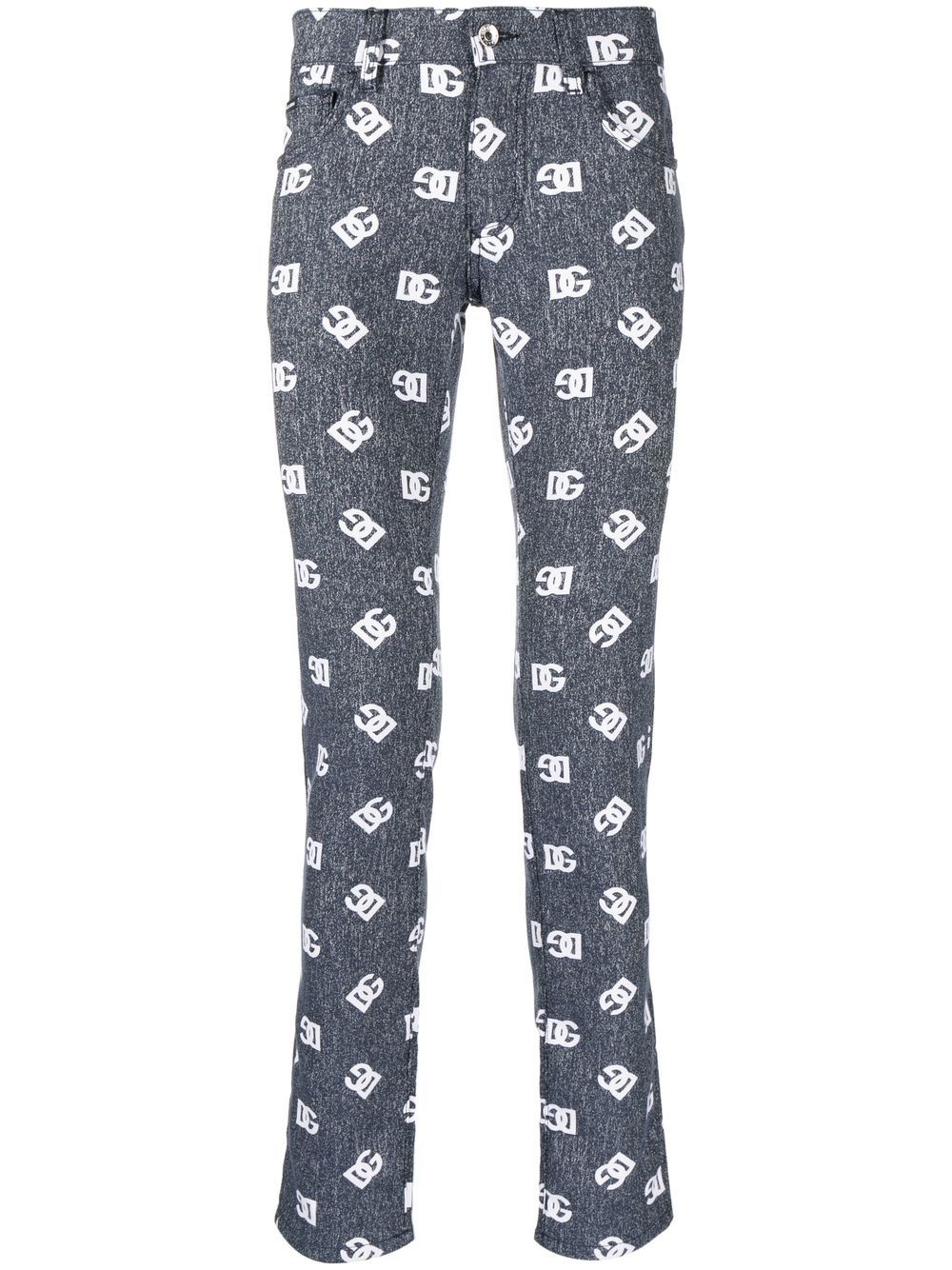 slim-cut monogram-print jeans - 1