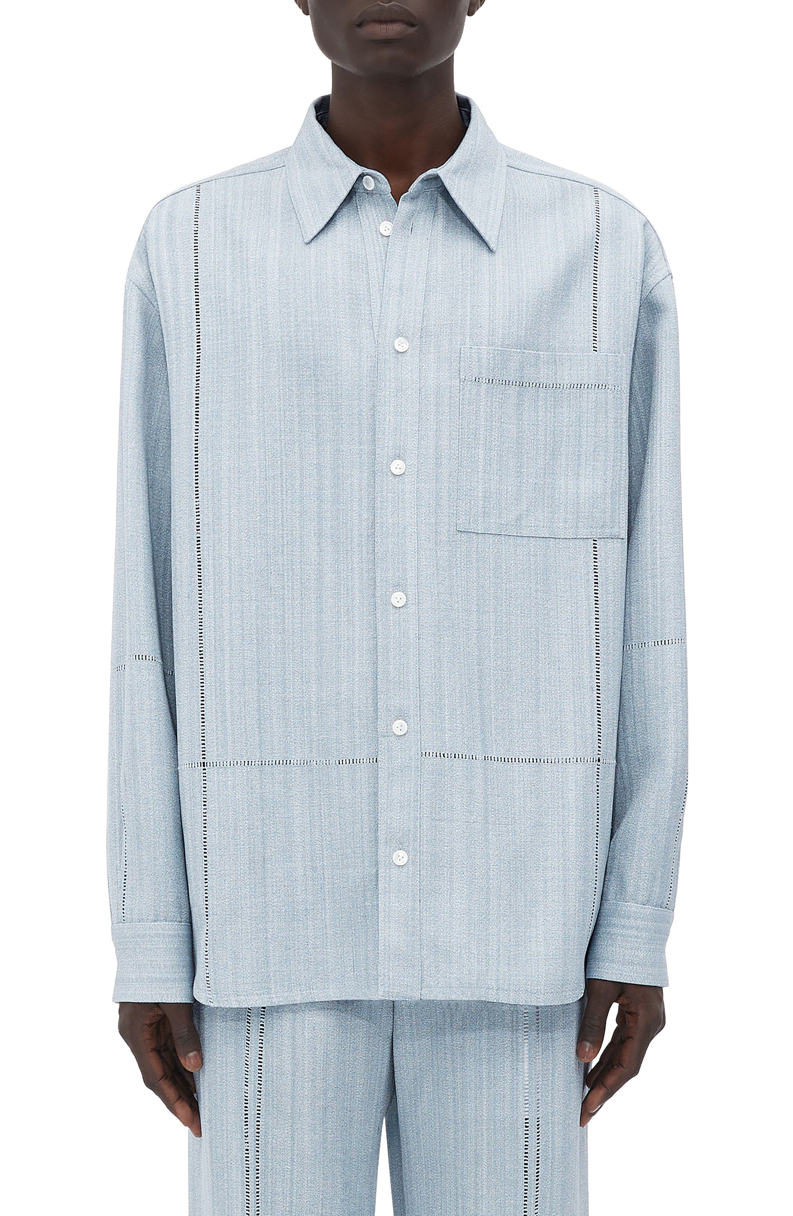 Bottega Veneta Oversize Button-Up Shirt in River/Cloud at Nordstrom - 1