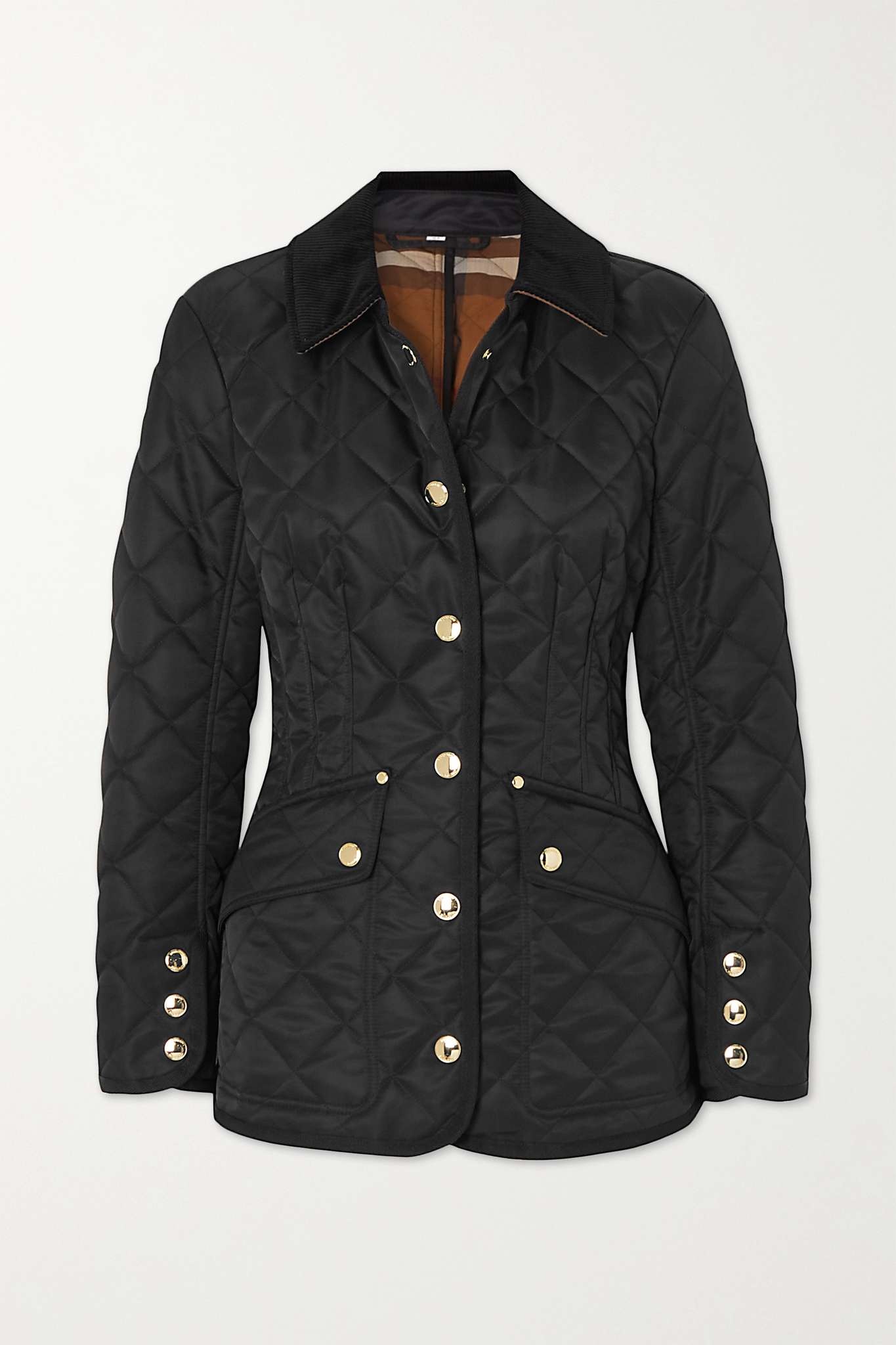 Corduroy-trimmed quilted padded shell jacket - 1