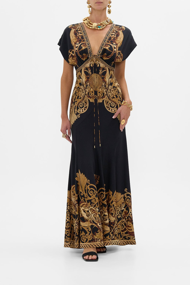 CAMILLA V NECK HARDWARE DRESS WITH NECK TIE outlook