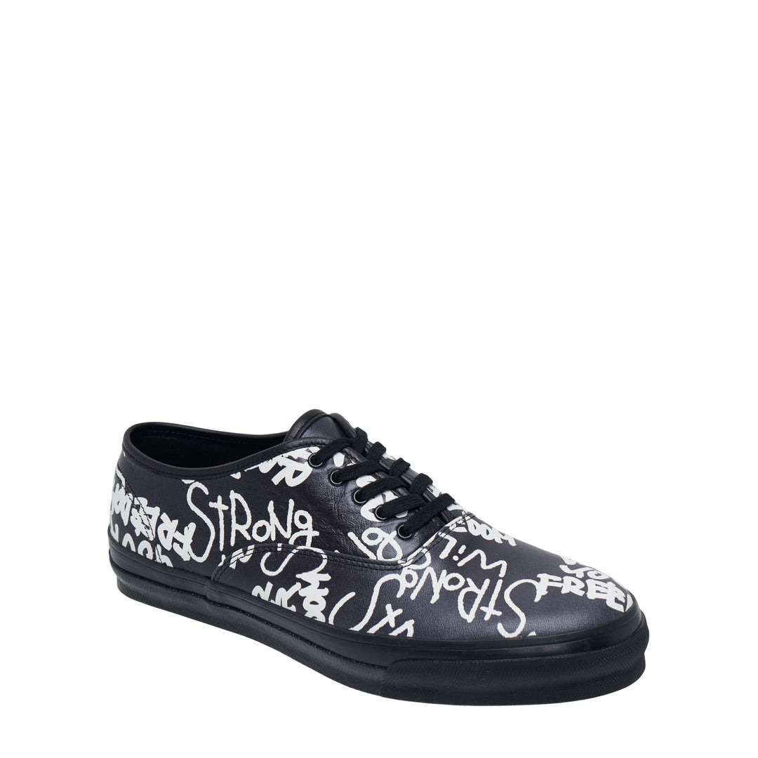 Message Printed Leather Vulcanized Sneakers - 2