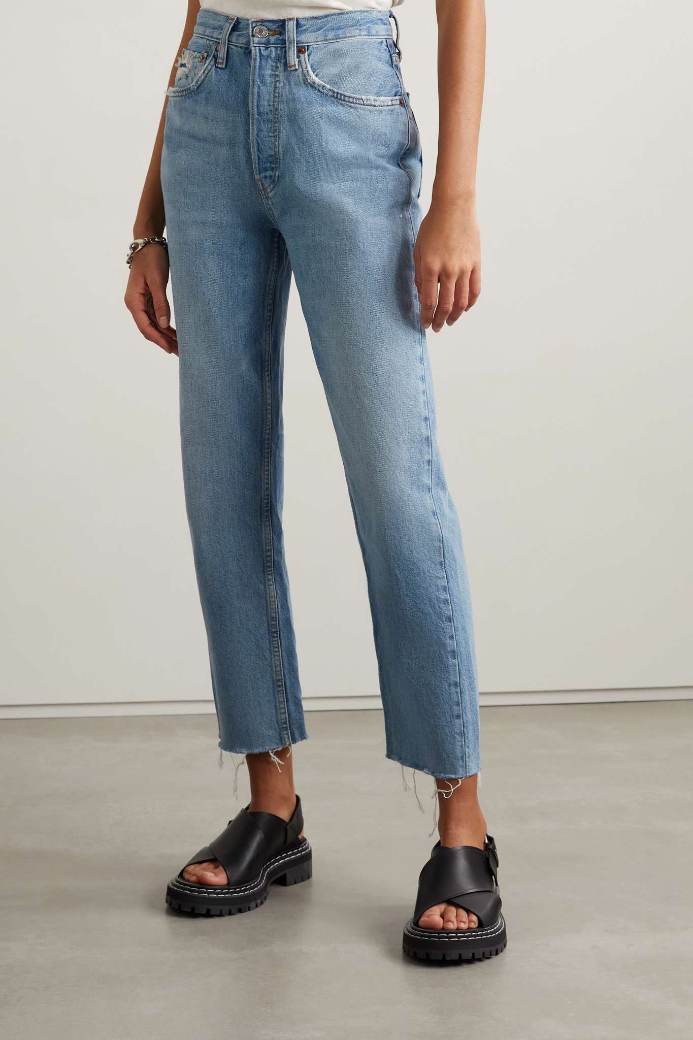 70s High Rise Stove Pipe distressed straight-leg jeans - 3