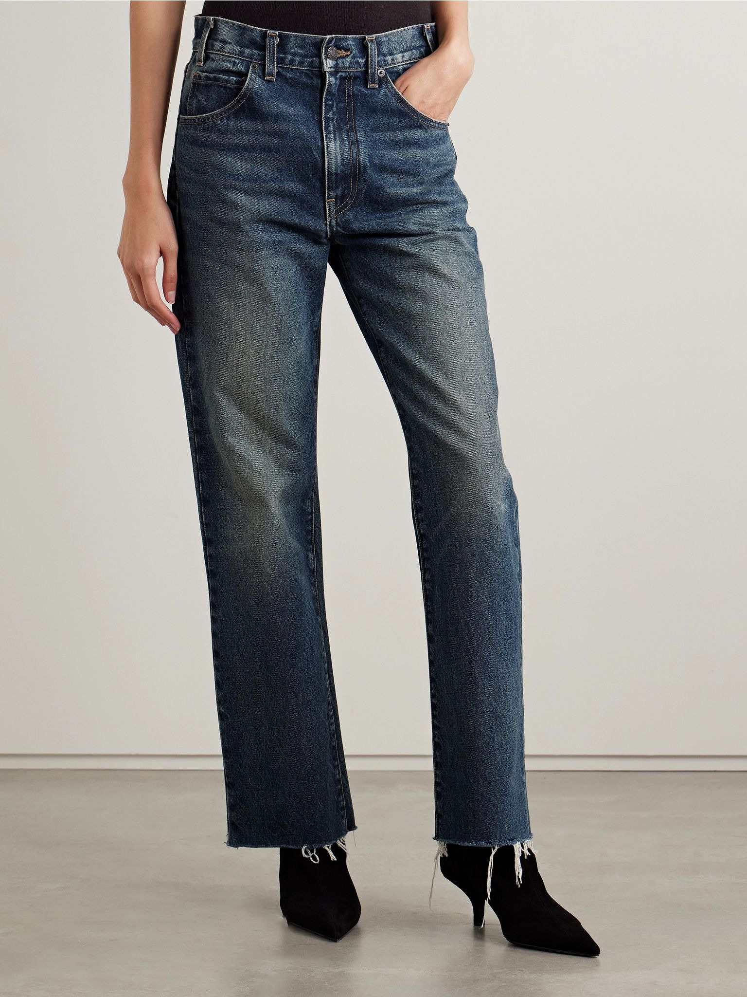 Calla distressed mid-rise straight-leg jeans Dark denim - 3