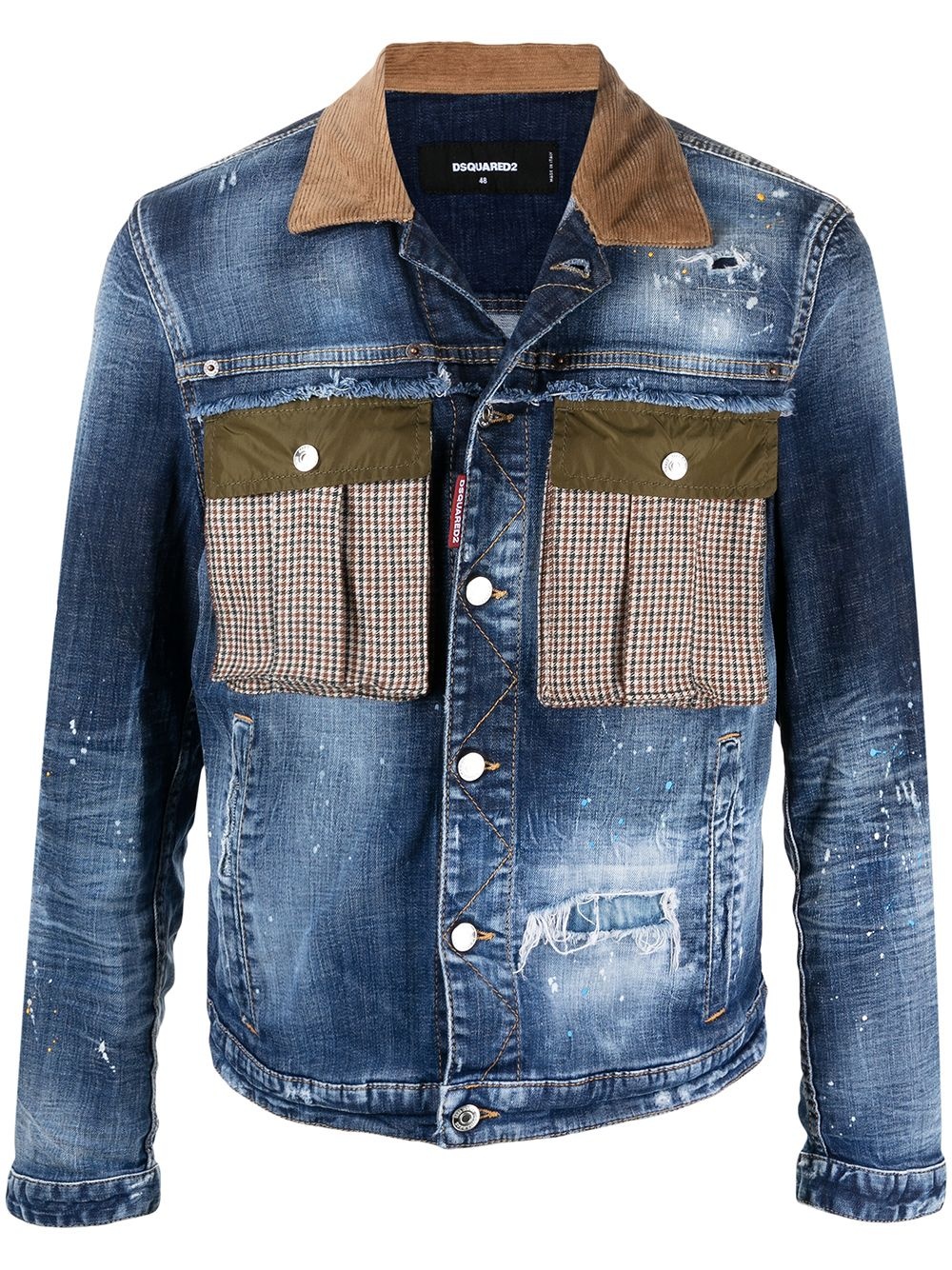 contrasting-collar ripped denim jacket - 1