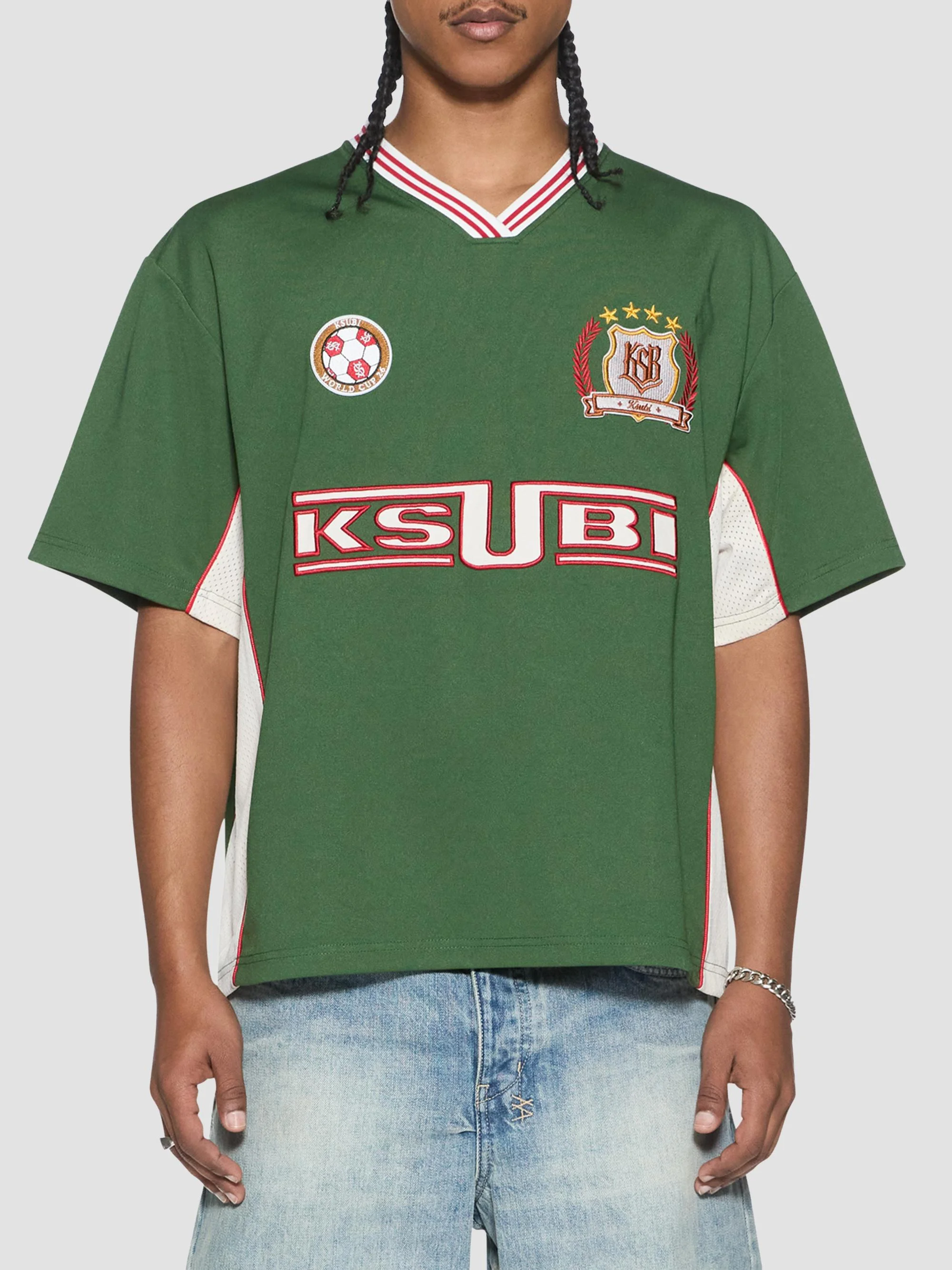 Men's Jersey-Printed V-Neck T-Shirt - Green - 1