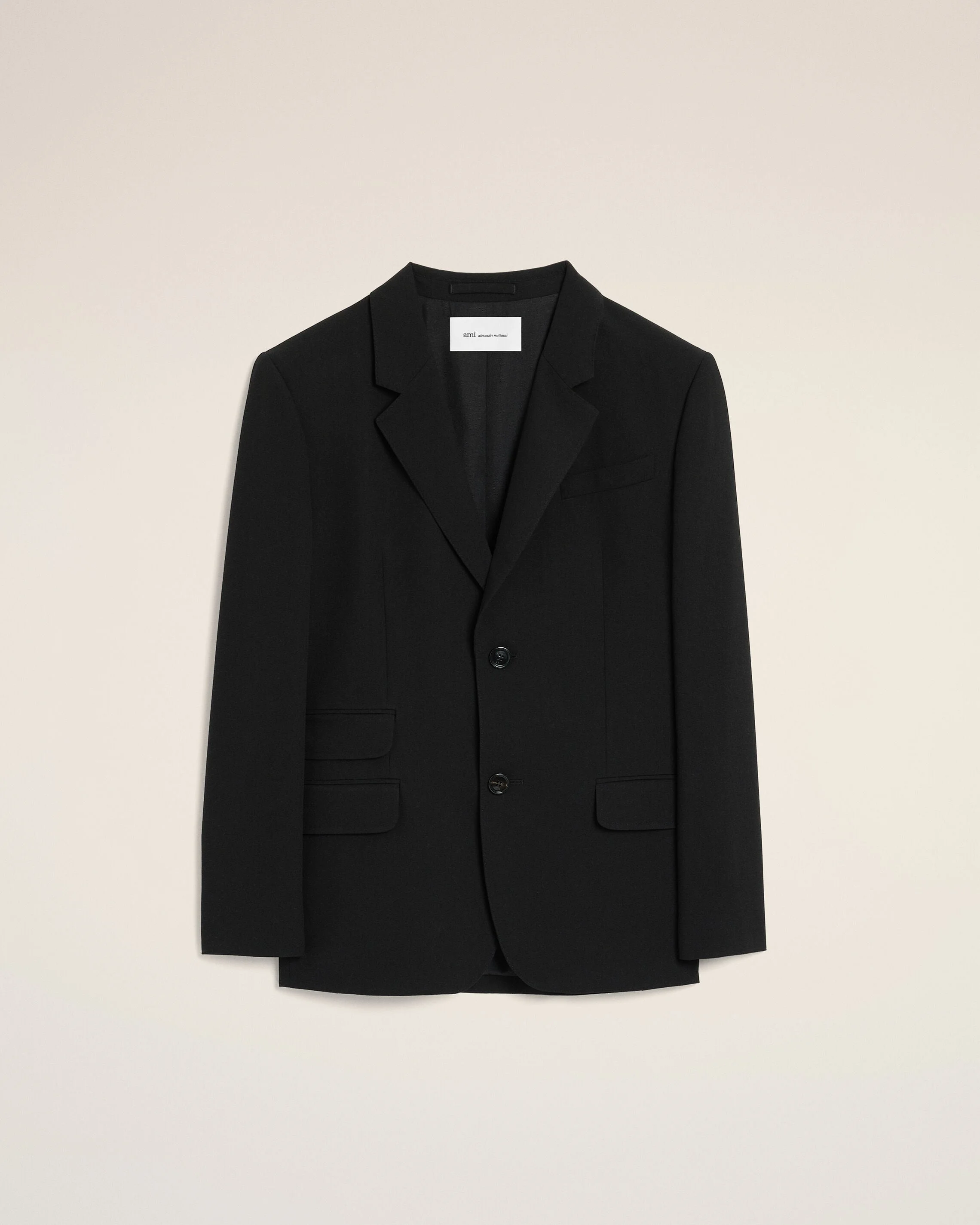 BLACK SINGLE BREASTED STRAIGHT-FIT WOOL BLAZER - 1