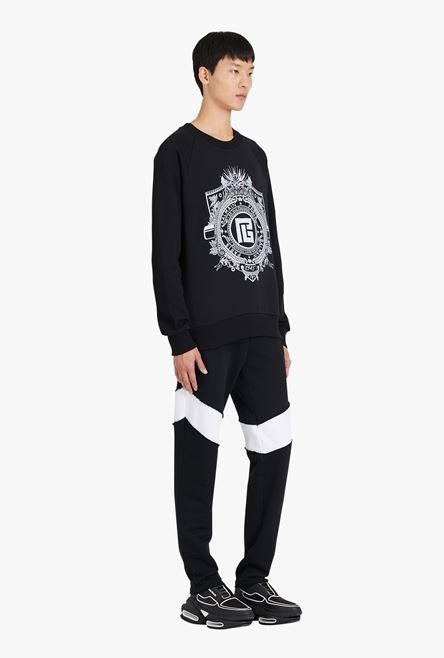 Black cotton sweatshirt with embroidered white Balmain Paris logo - 7