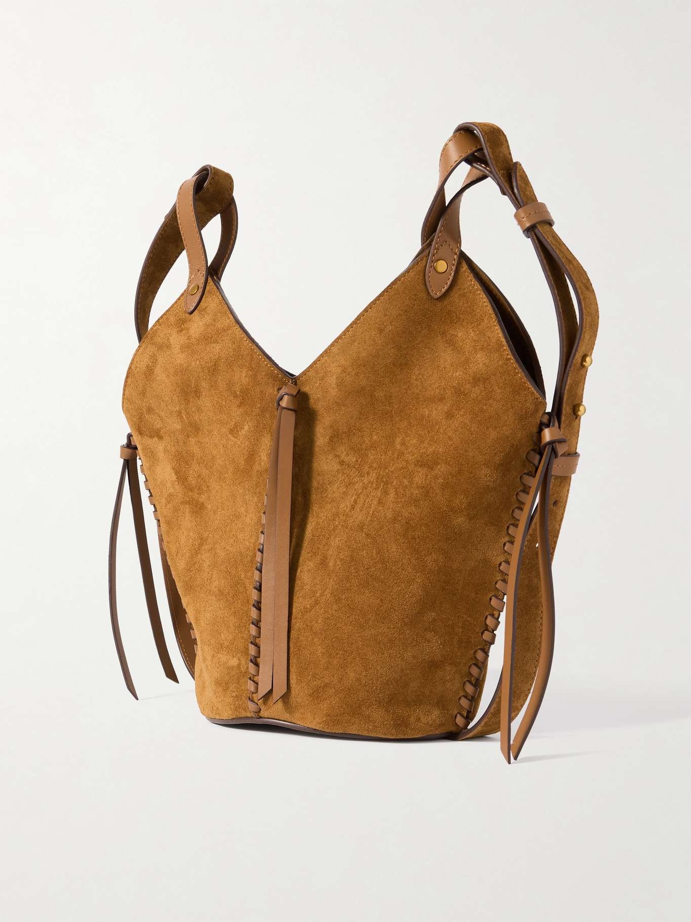 25E Tampa mini leather-trimmed suede bucket bag Tan - 3