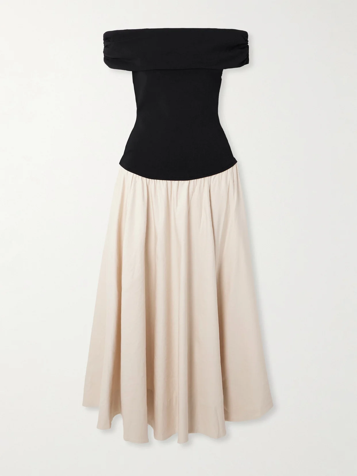 Adaline Off-the-shoulder Linen-blend And Recycled Satin-jersey Midi Dress - 1