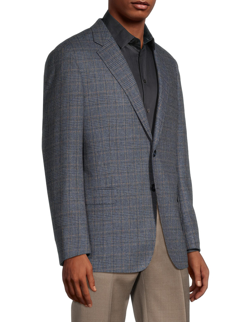 Men's Plaid Wool-Cashmere Sport Coat - Blue Brown 4
