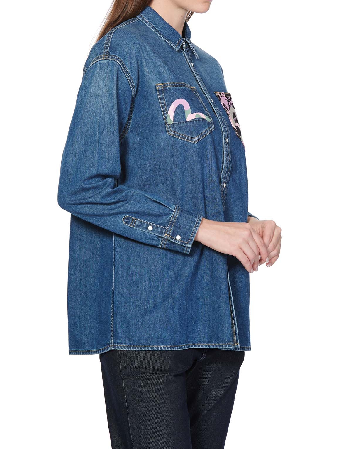 CAMOUFLAGE GODHEAD PRINTED BOYFRIEND DENIM SHIRT - 7