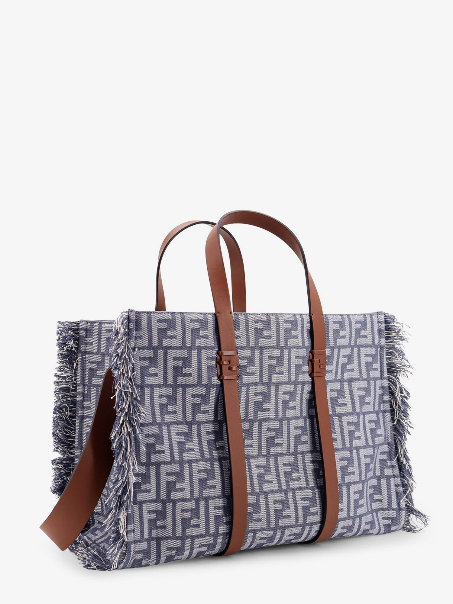 SUMMER TOTE FF JACQUARD FABRIC SHOULDER BAG WITH FRINGES - 4