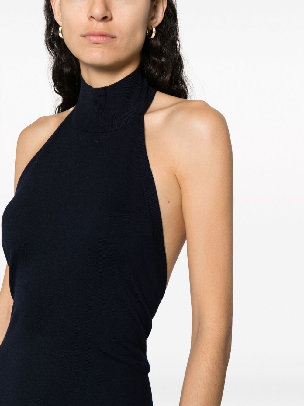 funnel-neck sleeveless ribbed-knit dress - 5