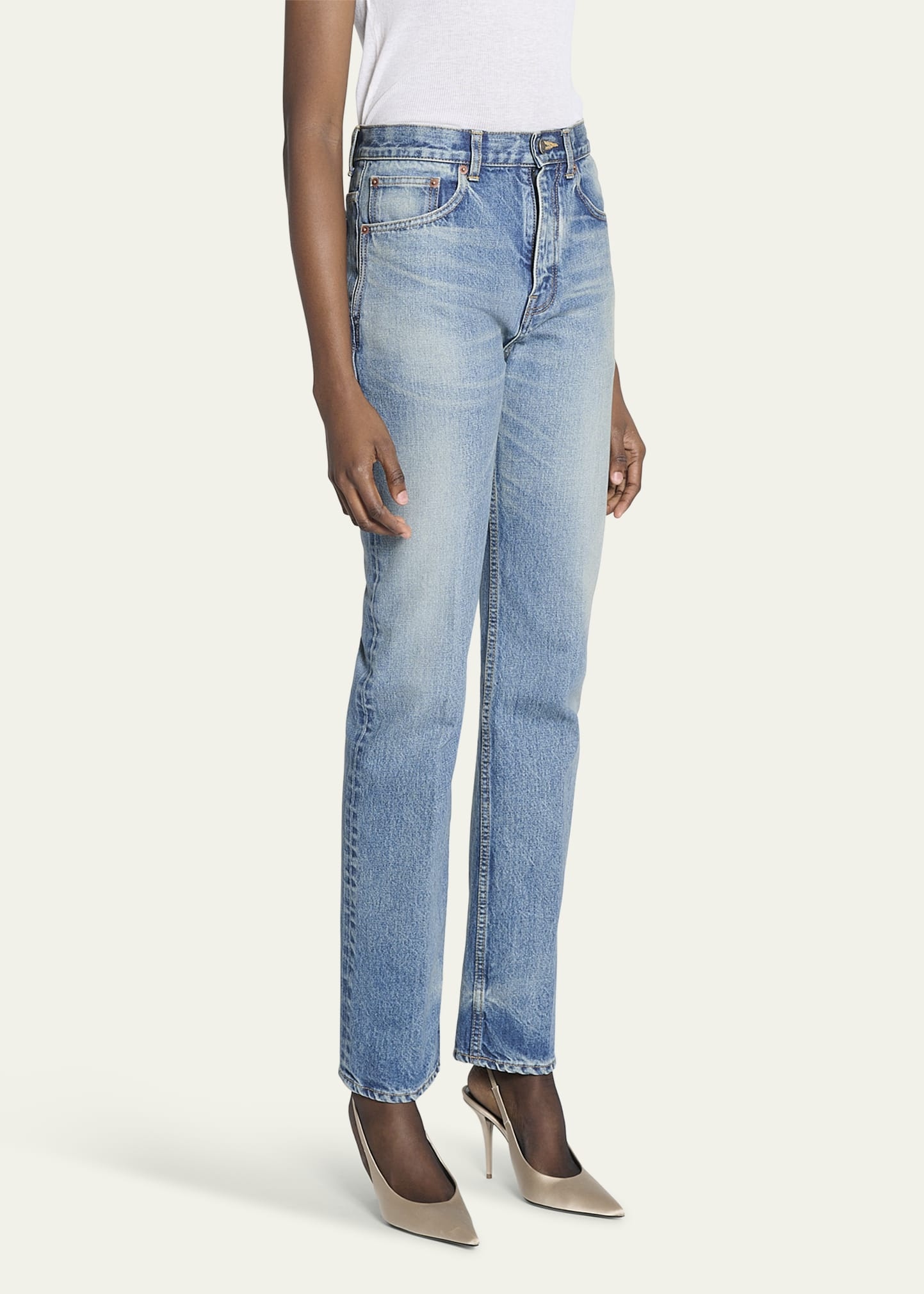 High Waisted Straight Leg Denim Pants - 4