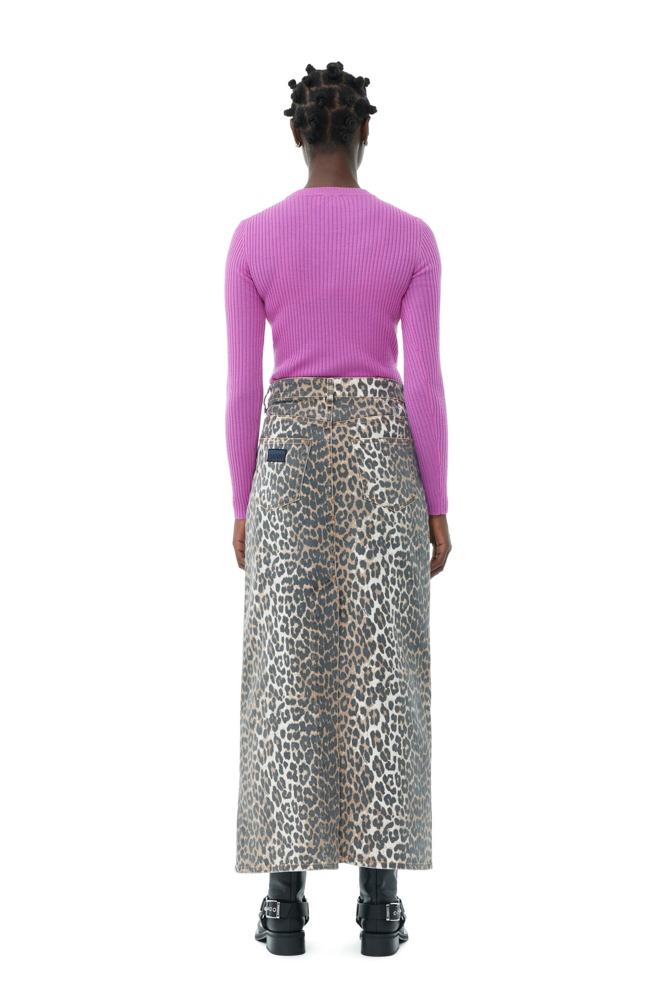 LEOPARD DENIM MAXI SLIT SKIRT - 6
