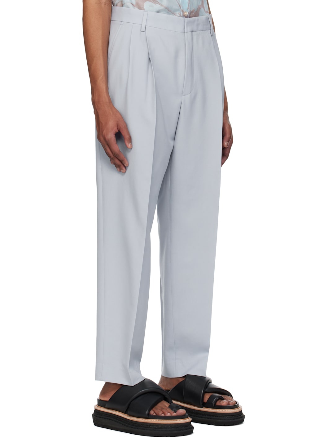 Blue Pleated Wool Trousers - 2