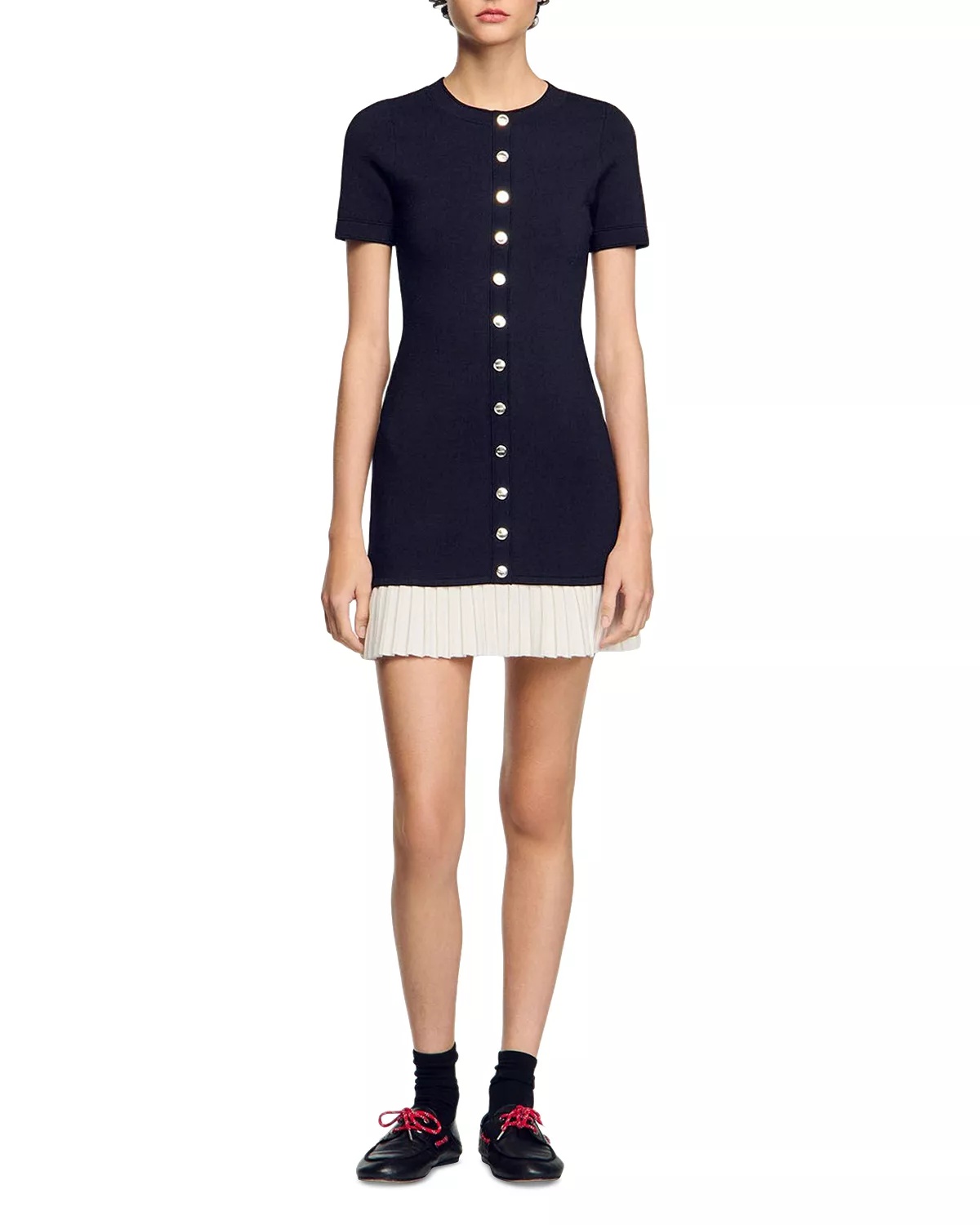 Short Knit Dress with Ruffle - 5