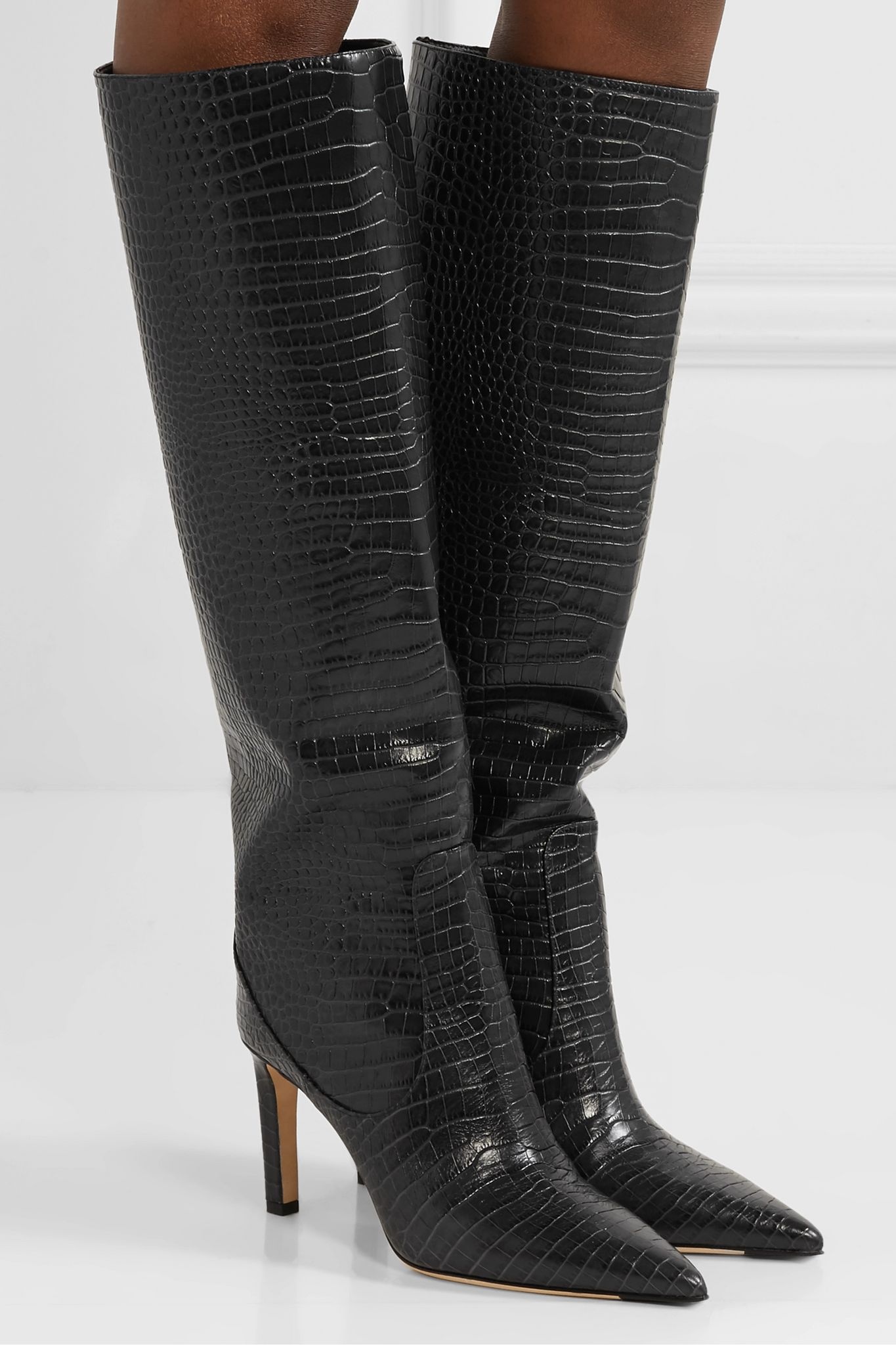 Mavis 85 croc-effect leather knee boots - 2