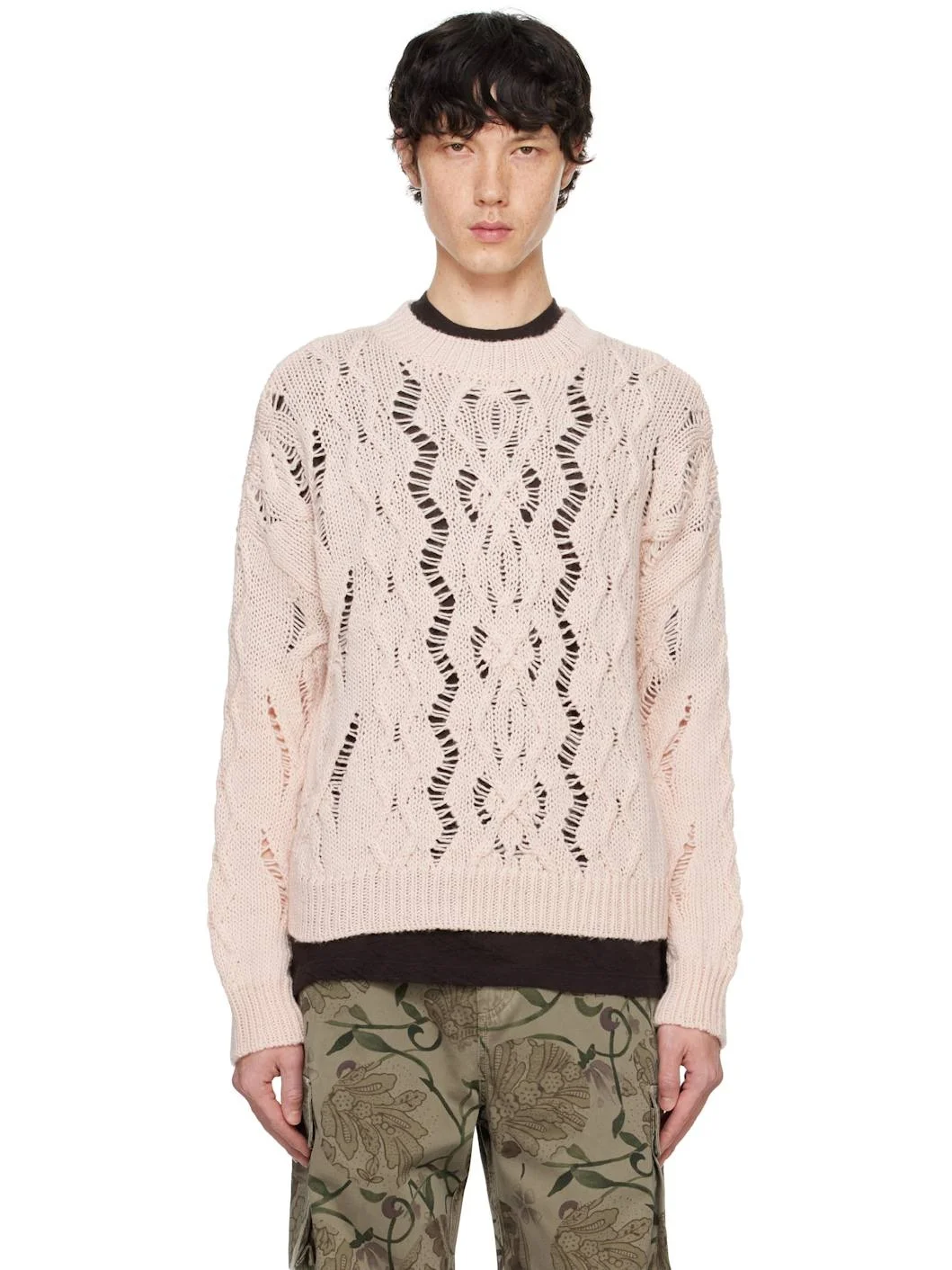 케이블 Sonar Roundneck Delicate 분홍색 Fisherman 모직 - 1