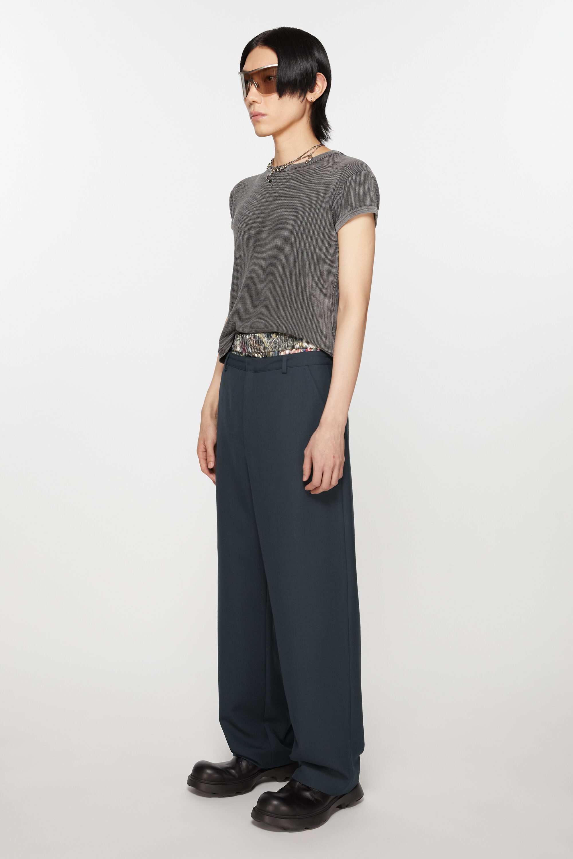 Wool blend trousers - Dark navy - 3