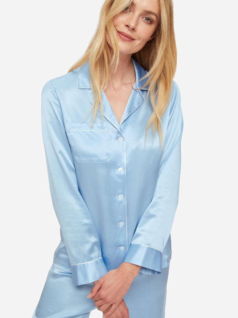 Derek Rose Women's Pyjamas Bailey 2 Silk Satin Sky outlook