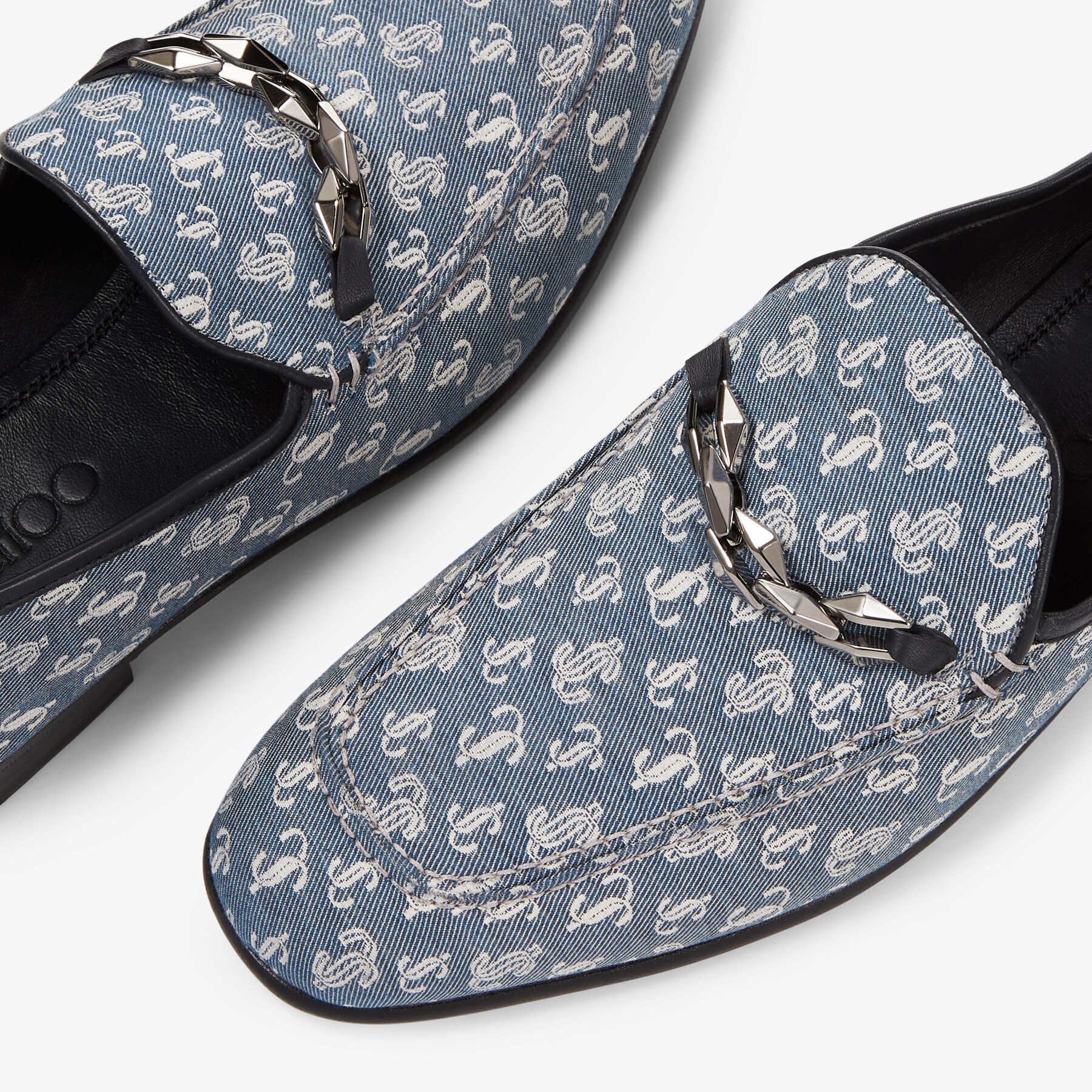 Marti Reverse
Denim JC Monogram Loafers with Chain Embellishment - 3