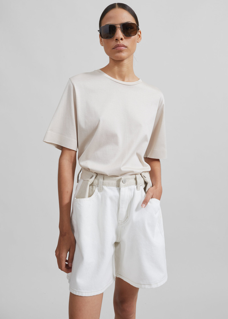 Hayla Contrast Denim Shorts - Off White/Beige 1