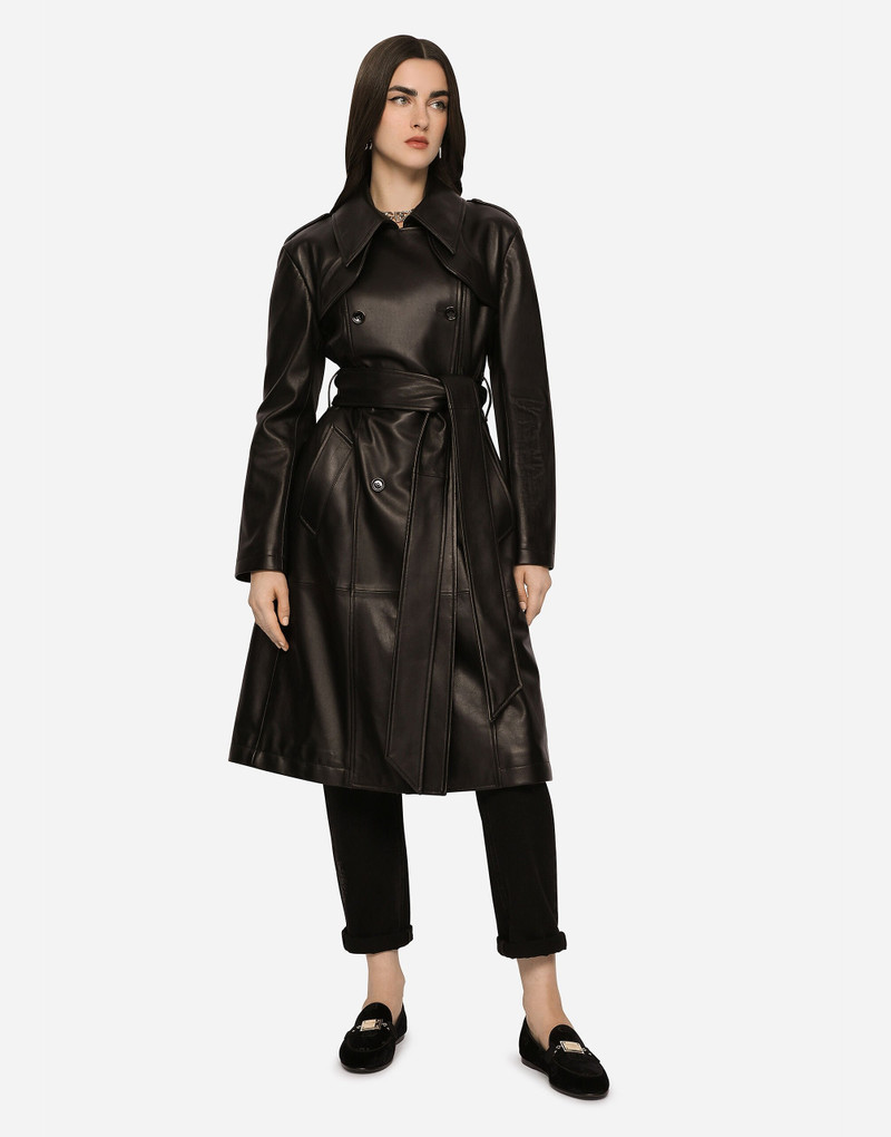 Belted double-breasted leather coat 4