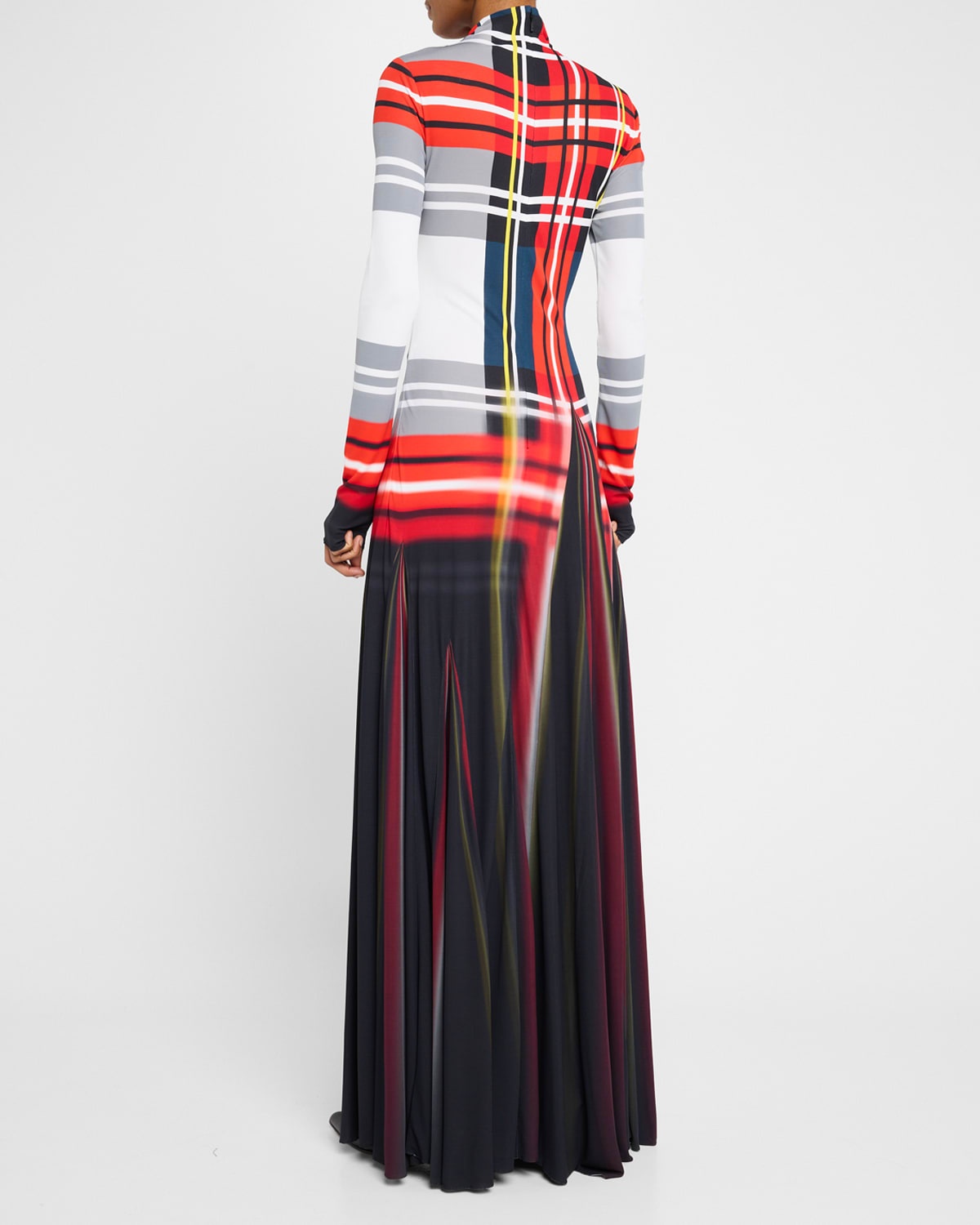 Blur Check Turtleneck Godet Maxi Dress - 3