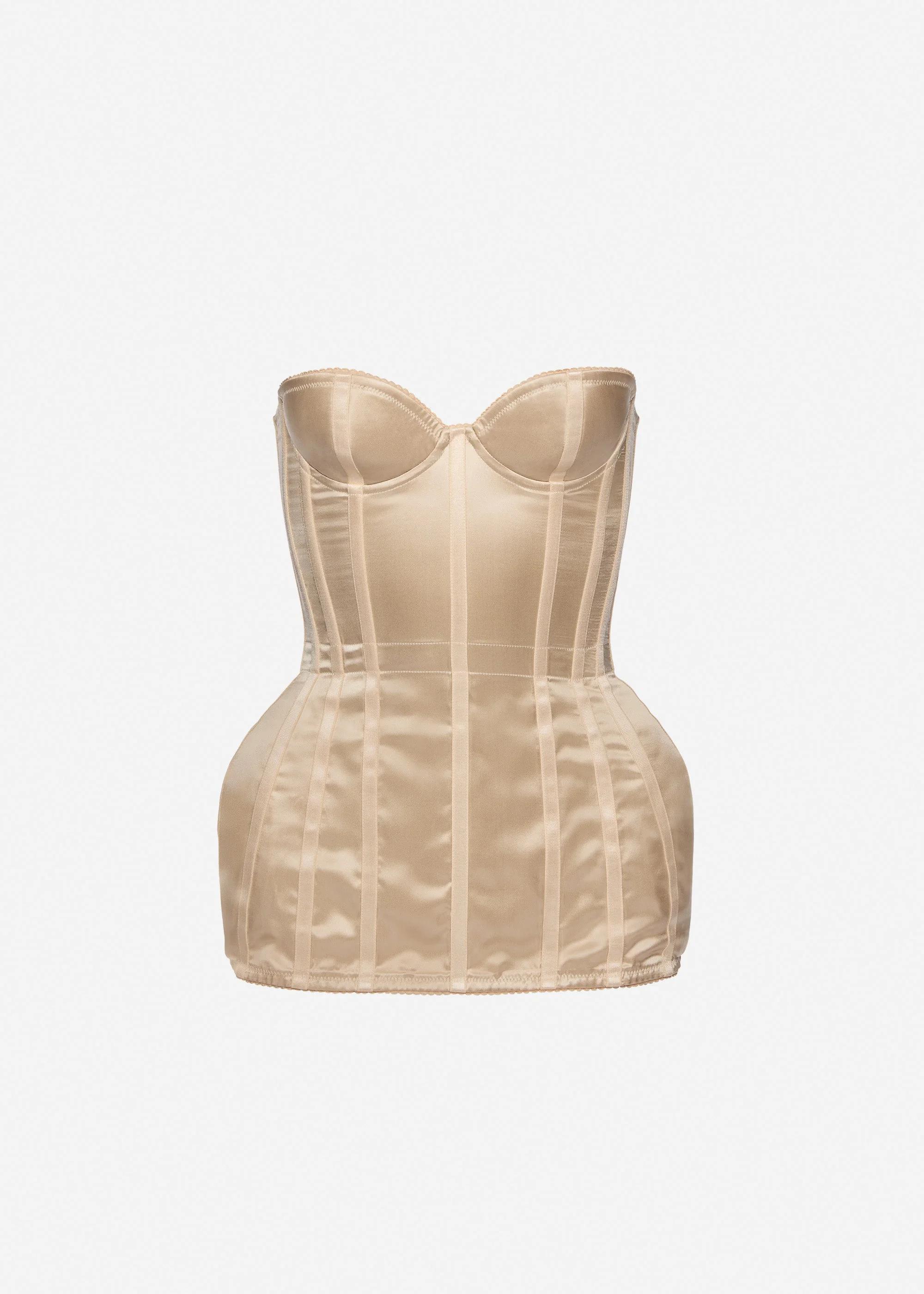 Longline silk corset top in beige satin - 1