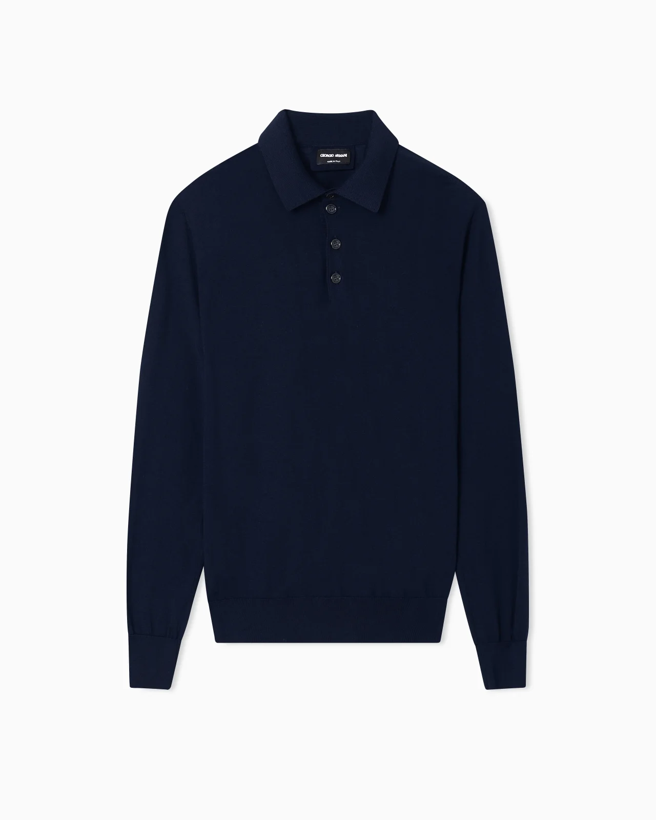 Long-sleeved polo shirt in virgin wool - 1