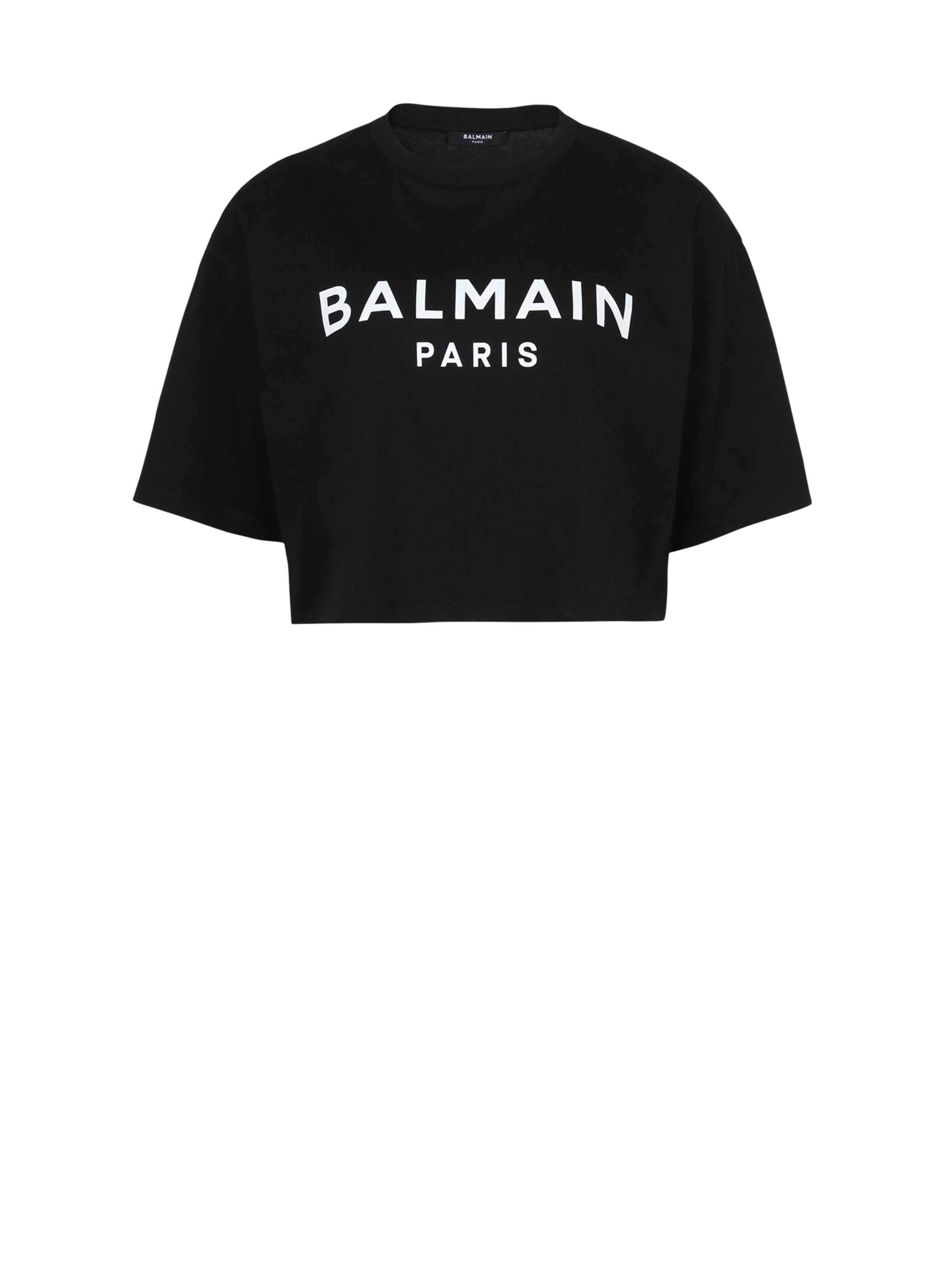 Eco-responsible cropped cotton T-shirt with Balmain logo print - 1