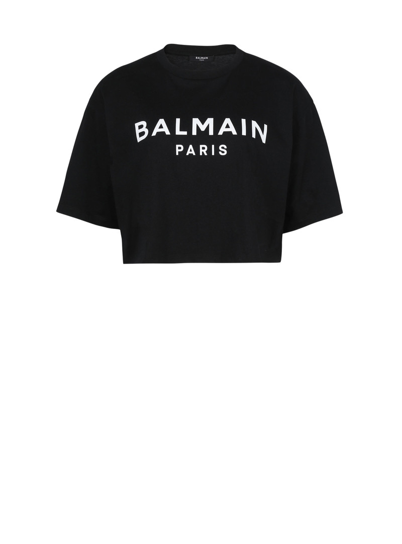 Eco-responsible cropped cotton T-shirt with Balmain logo print - 1