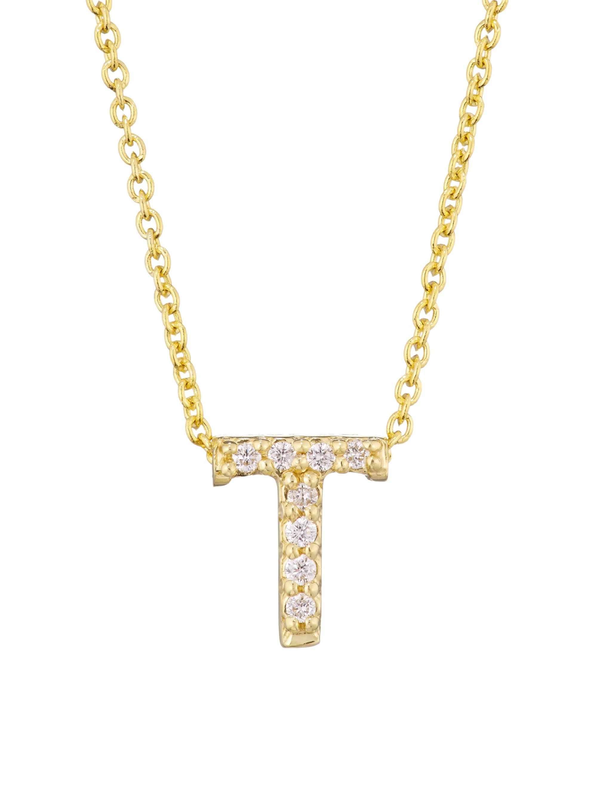 Women's Tiny Treasures Diamond & 18K Yellow Gold Initial Necklace - Initial T - 1
