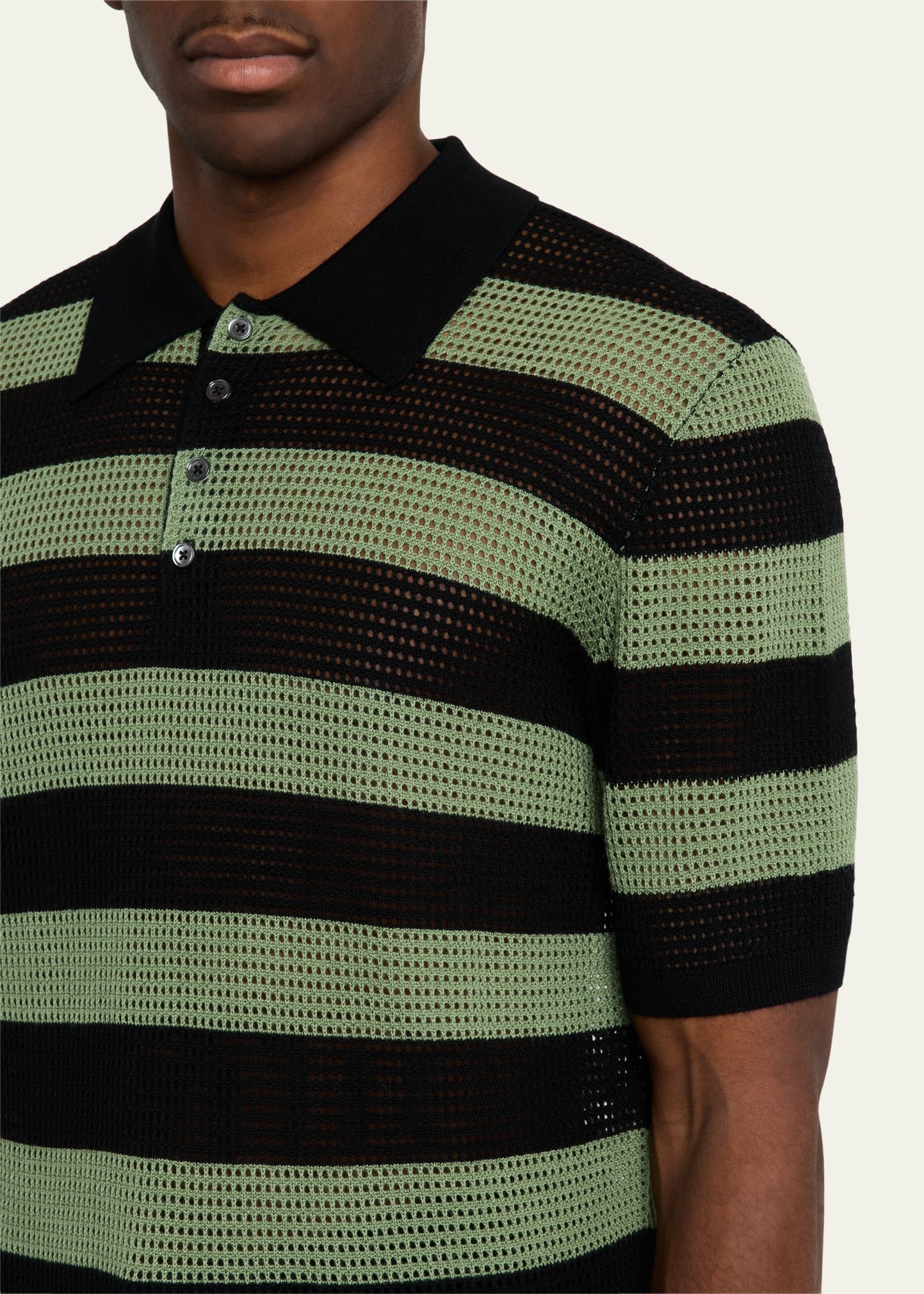 Men's Mesh Block Stripe Polo Shirt - 5