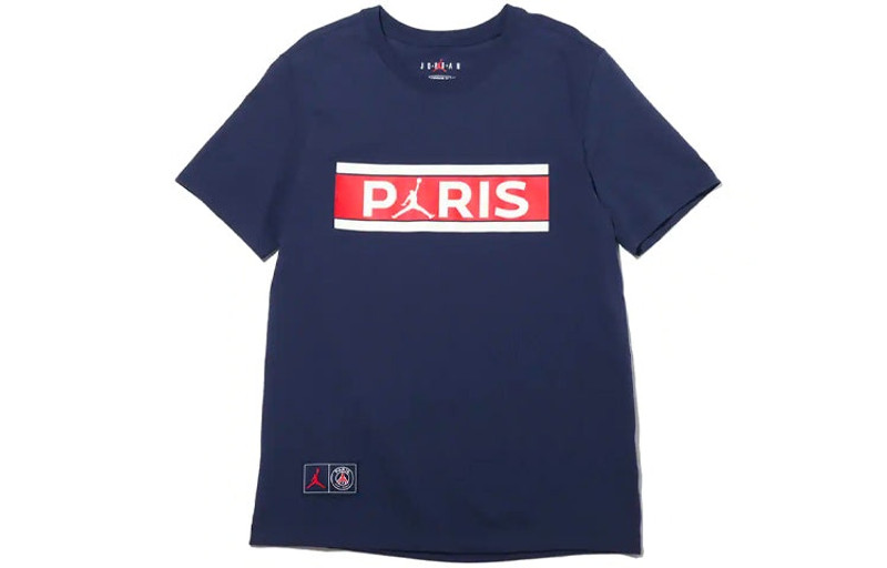 Jordan Air Jordan Wordmark Paris Saint-Germain Alphabet Printing Soccer/Football Sports Short Sleeve Navy B outlook