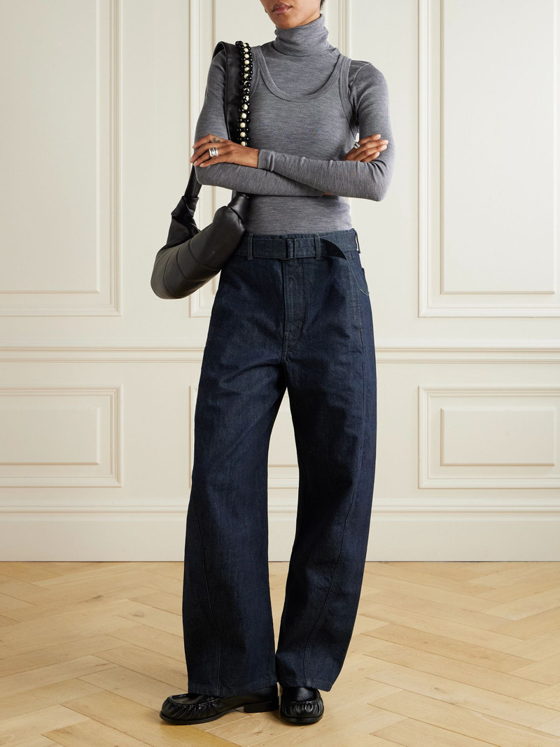 Lemaire Twisted belted mid-rise barrel-leg jeans Navy outlook