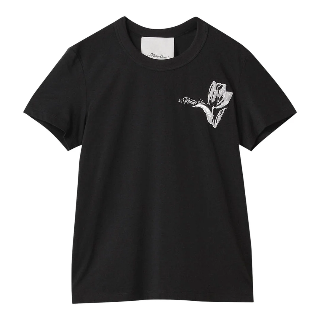 Tulip Embroidered Cropped Short Sleeve Tee - 1