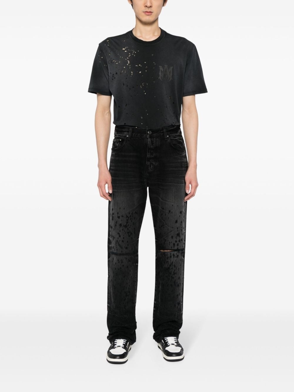 distressed straight-leg jeans - 2