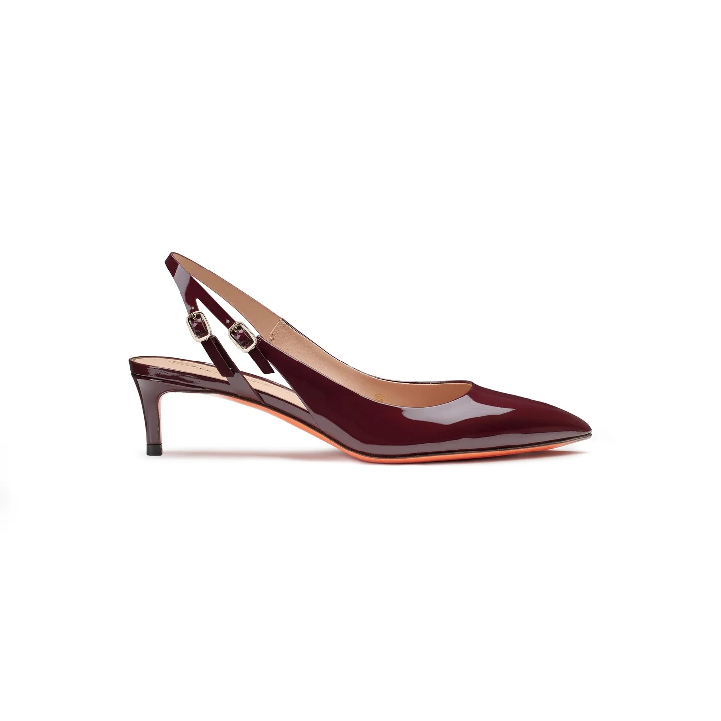 Women's burgundy patent leather mid-heel slingback - 1
