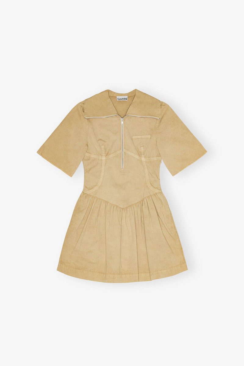 BEIGE WASHED STRETCH COTTON MINI DRESS 1
